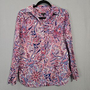 Talbots Womens Paisley Button-Up Long Sleeve Shirt Size M‎ Vintage Americana Art